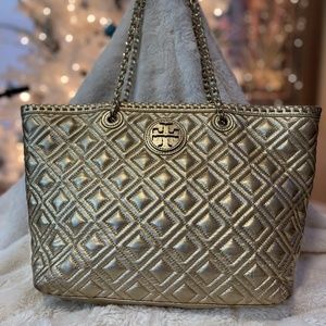 Tory Burch Diamond Quilted Gold Leather  Tote